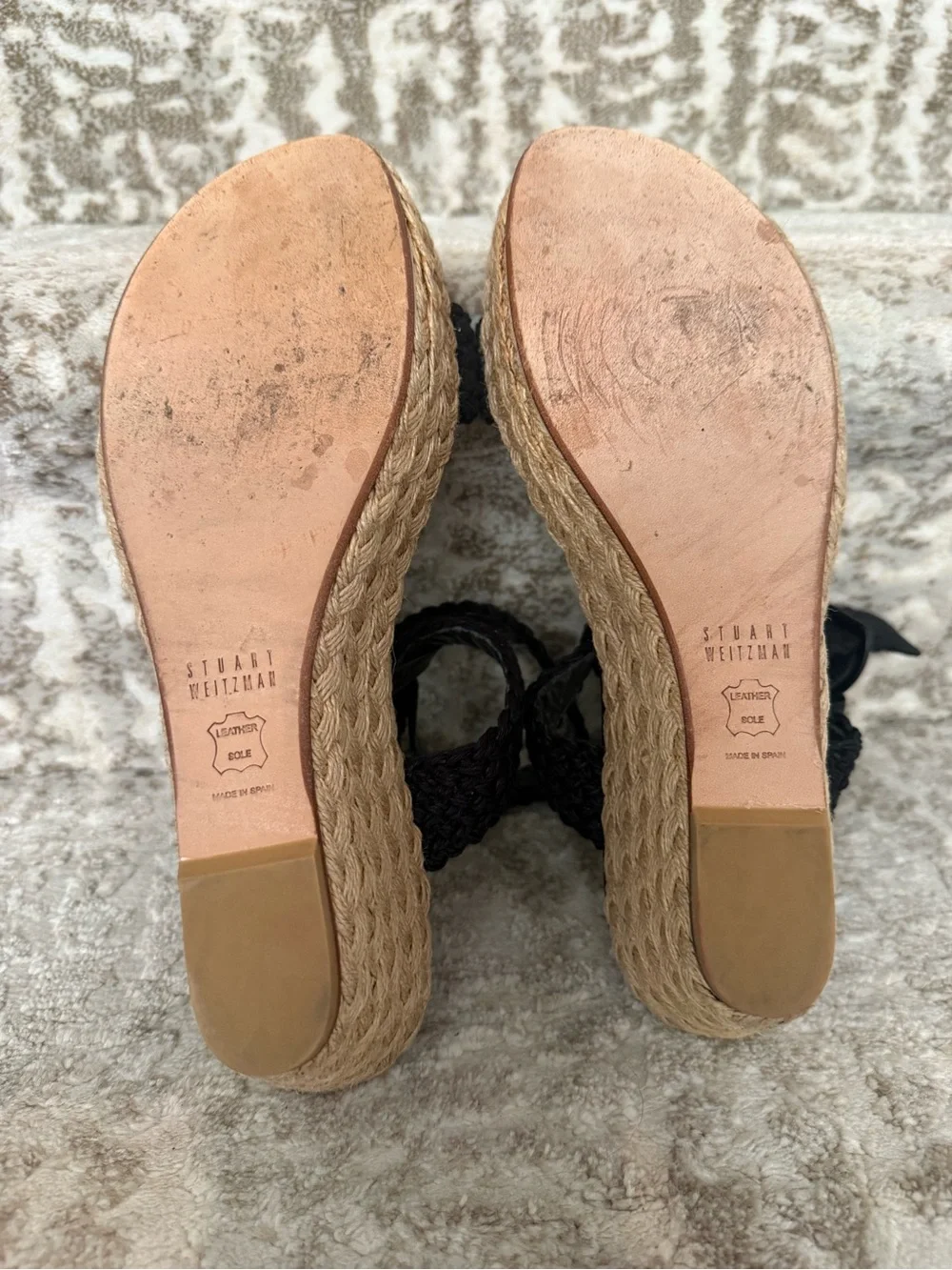 Stuart Weitzman Black Braided Espadrille Wedge Sandals